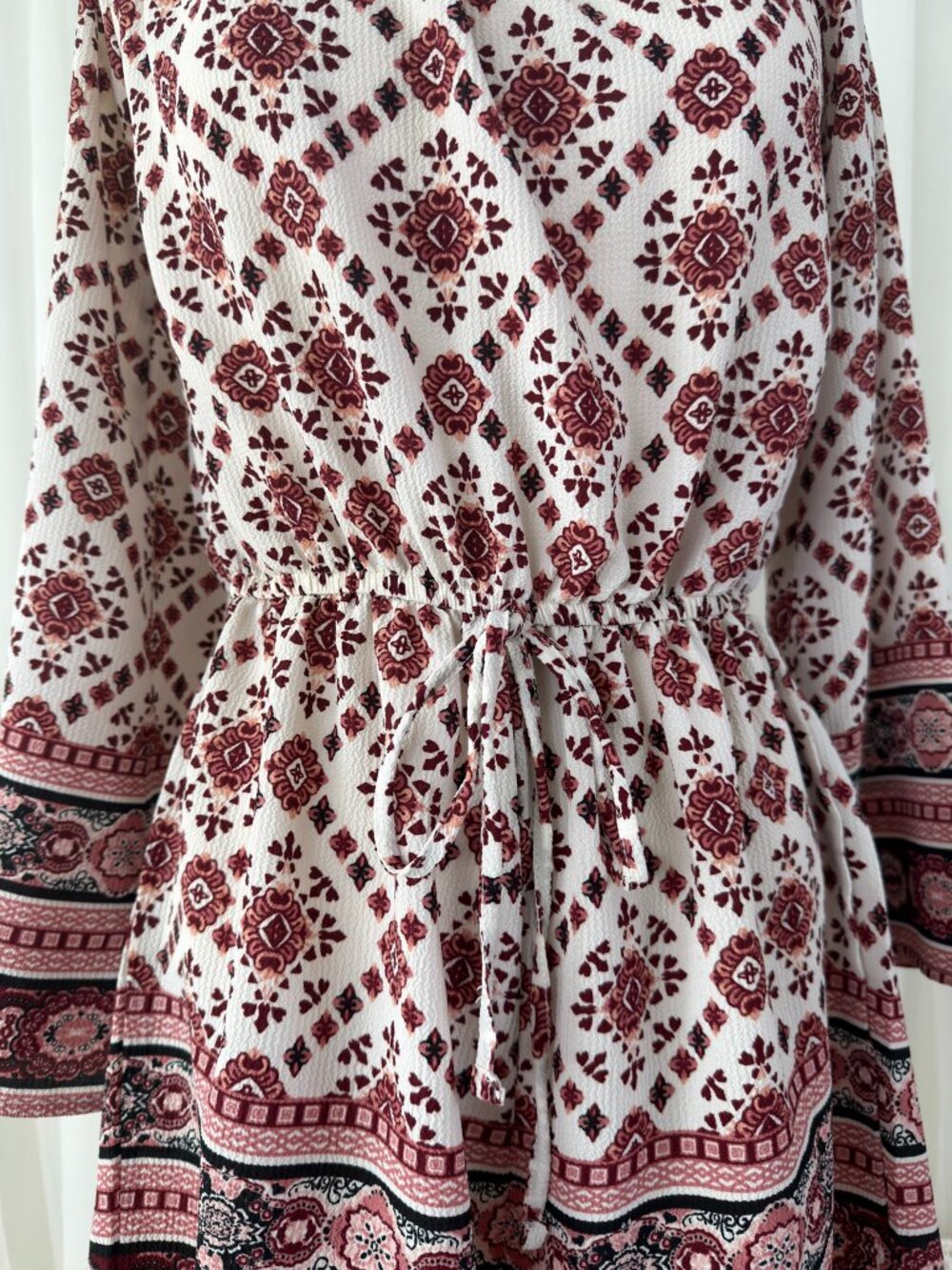 Red Geometric Medallion Bell Sleeve Off Shoulder Boho Romper Womens S Festival - Picture 6 of 7